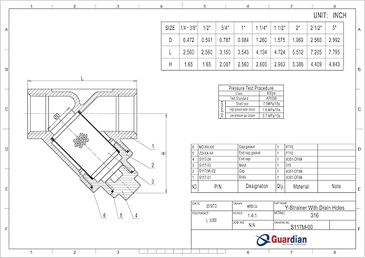 1 1/2" Y Strainer Stainless Steel 316 800 PSI WOG 20 Mesh