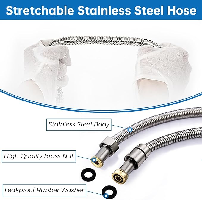 G-Promise High Pressure Shower Head 6 Spray Setting with Adjustable Solid Brass Shower Arm Mount and Extra Long Flexible Stainless Steel Hose (Brushed Nickel)