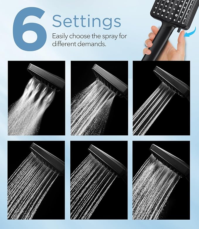 Filtered Shower Head Black - 6 Modes High Pressure Handheld Shower Head with Filter Mineral Beads, Detachable Handheld Showerhead Set with Stainless Steel Hose and Shower Arm Bracket