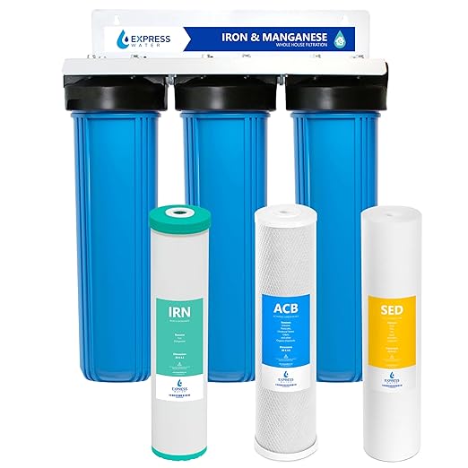 Whole House Water Filter System| IRON & MANGANESE | 3 Stage Water Purifier Whole Home, Top-Tier Iron & Mang. Filter Targets Stains/Color on Glass-Ware, Fixtures, Laundry, Signf. Reduces Lead & Arsenic