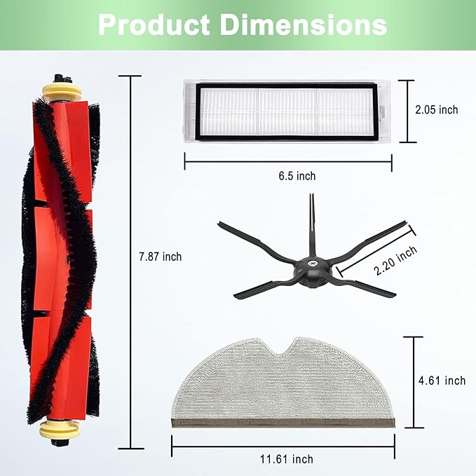 13 Pack Replacement Parts Compatible for Roborock S6 Pure S6 E4 S4 Max S6 MaxV S5 S5 Max S4 E2 E3 E5 E20 E25 E35 Xiaomi Mijia Robot 1 Main Brush 3 Filter 3 Side Brush 3 Mop Cloth 3 Water Tank Filter