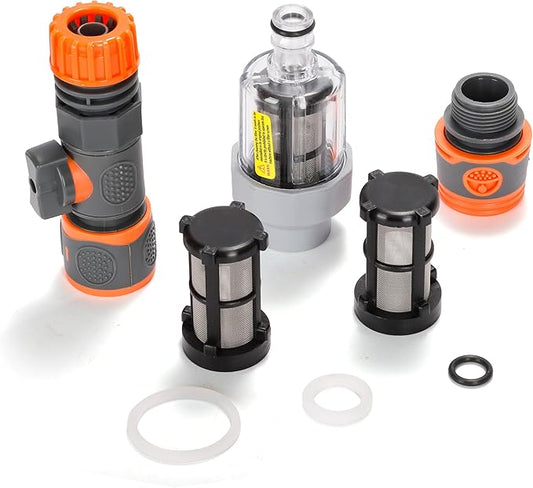Vertical Garden Hose Filter Kit for High Pressure Washer and Water Spray Gun,Sediment Filter for All 3/4 Inch GHT Thread Garden Hose Quick Connector with Valve