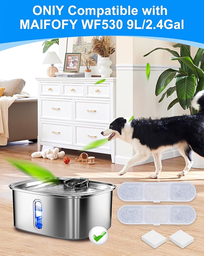 12+12 Pack Dog Fountain Water Bowl Filters Compatible with MAILOFY Pet Water Fountains WF530 9L/2.4GaL, Large Dog Dispenser Replacement Filter for Cat Automatic Waterer Fountain