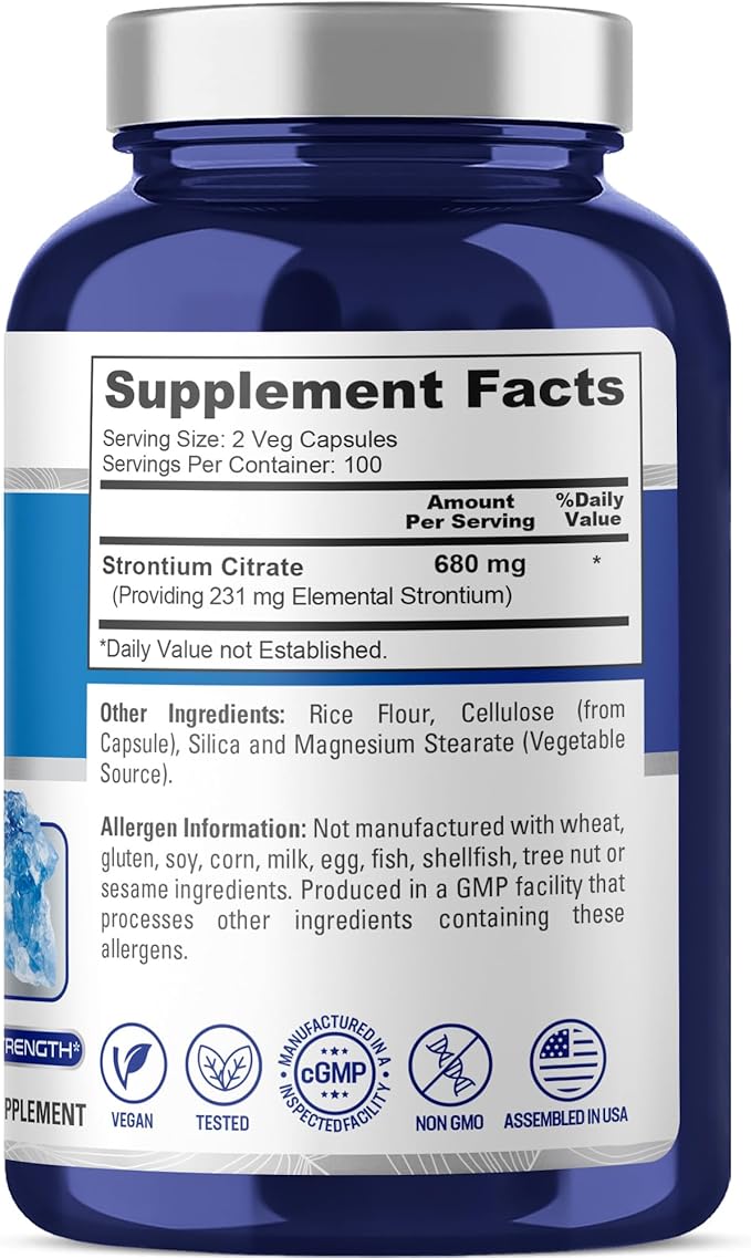 NusaPure Strontium 680 mg 200 Vegetarian Caps (Non-GMO, Vegan)