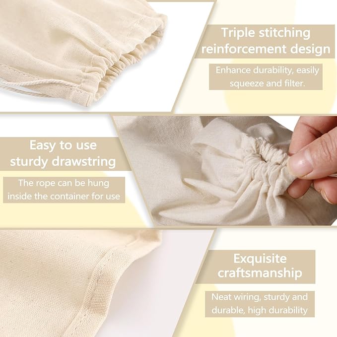 12 Pieces Milk Nut Bag Strainer 7" x 11", Reusable Cheese Cloth Bag for Straining Fruit Juice, Fine Mesh Food Cloth Strainer Filter for Cream Cold Brew Coffee Butter Yogurt Tea Tofu (20x30cm)