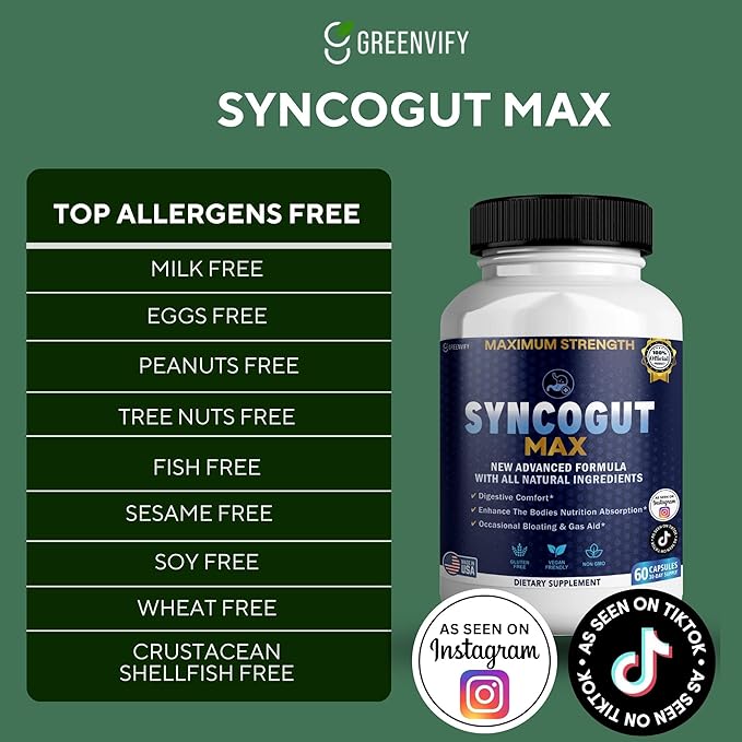 SyncoGut Max Digestive Enzyme Supplement, 60 Veggie Capsules, Natural Formula with Probiotics and Enzymes for Digestive Support (2)