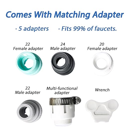 VYNTRA 7-Layer Faucet Water Filter, Kitchen Filter Water Faucet Element, 300 Gallons Activated Carbon Ceramic Filter Reduces Chlorine, Limescale, Heavy Metals,Bad Taste(2*Filter & 6*Adaptors) Gray