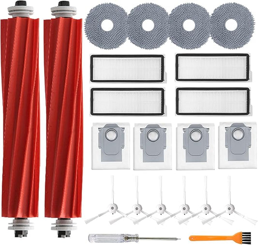 Accessories Kit for Roborock Qrevo S/Qrevo Plus/Qrevo Pro/Qrevo MaxV 【Not for Q Revo】Robot Vacuum, 2 Main Brush Roller, 4 Hepa Filters,4 Mop Pads, 4 Dust Bags, 6 Side Brush, 22 Pack Replacement Parts
