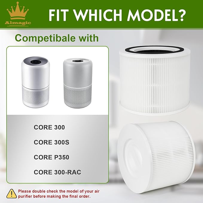 1 Pack Core 300 Replacement Filter Compatible with Levoit Core 300 Air Purifier, 3-in-1 H13 True HEPA Filter, Replacement Part No. Core 300-RF, White Color