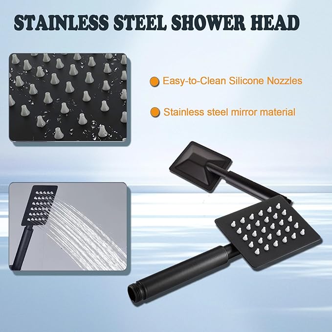 Filtered Rain Shower Head, High Pressure 8″Square, and All Metal Handheld Spray Combo with Stainless Steel Hose, Replacement 20 Stage Shower Filter for Hard Water, Matte Black