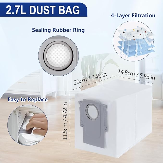 34 PCS Qrevo S5V Replacement Accessories for Roborock Qrevo Curv / S5X / Edge/Edge S5A / Qrevo S5V Robot Vacuum, 2 Mainbrush, 6 Scent Tablets, 4 HEPA Filters, 6 Dust Bags, 6 Mop Pads, 6 Side Brush