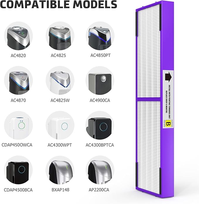 FLT4850PT Filter B Fresh Pet Replacement Compatible with Guardian Models AC4850, AC4825, AC4870, CDAP4500, AC4900, AC4300, AP2200, FLT4850PT, Violet, 3 Premium Filter+9 Carbon