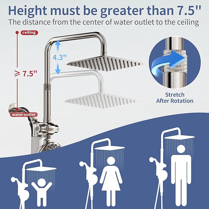 SINGSUO Filtered Rain Shower Head with Handheld Spray Combo, High Pressure Dual Shower Head with Filter for Hard Water, Modern Magnetix Double Shower Head and Handle Set, Lift Bar (Brushed Nickel)