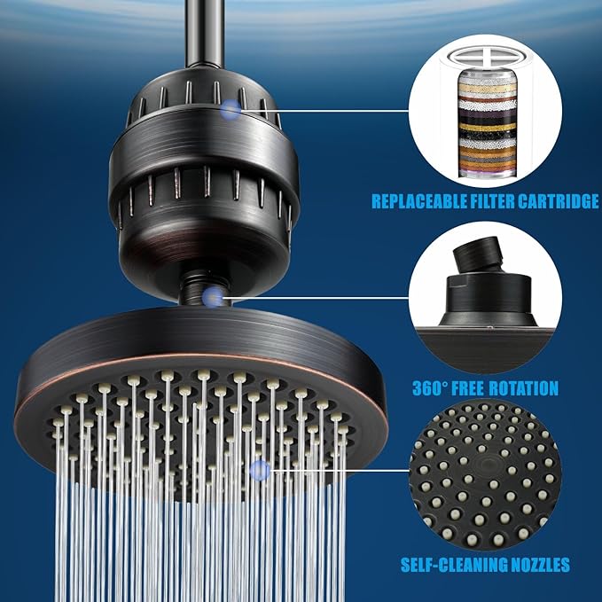 Filtered Shower Head, High Pressure Rain Shower Head Filter Set for Hard Water Removes Chlorine and Harmful Substances (Oil Rubbed Bronze)