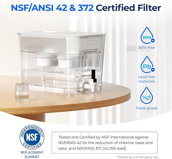 Waterdrop 40 Cup Dual Filter Dispenser, 8X Faster Filtration, 400-Gallon Lifespan, Water Filter Dispenser for Home/Office, 2 Replacements, 10X Longer Lifetime, Reduces Chlorine, PFOA/PFOS，White