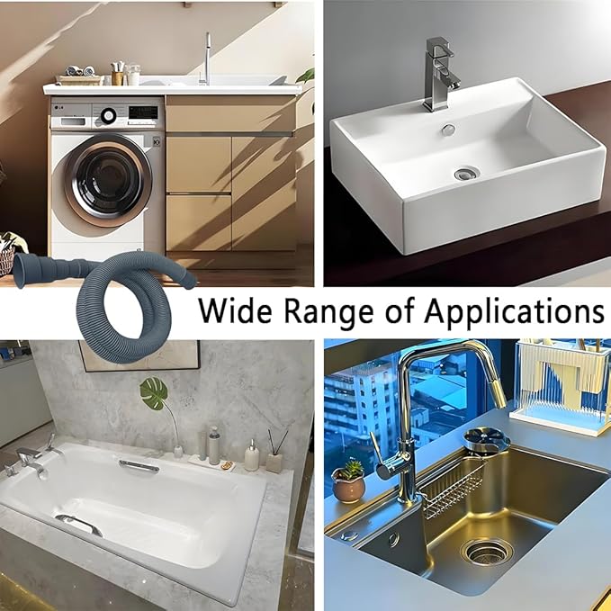 Washing Machine Drain Hose, Universal Flexible Drain Hose Extension Kit for LG/GE/Samsung Washer, Dishwasher, With 1 Extension Adapter,4 Clamps,1 U-Bend Holder (4.9feet)