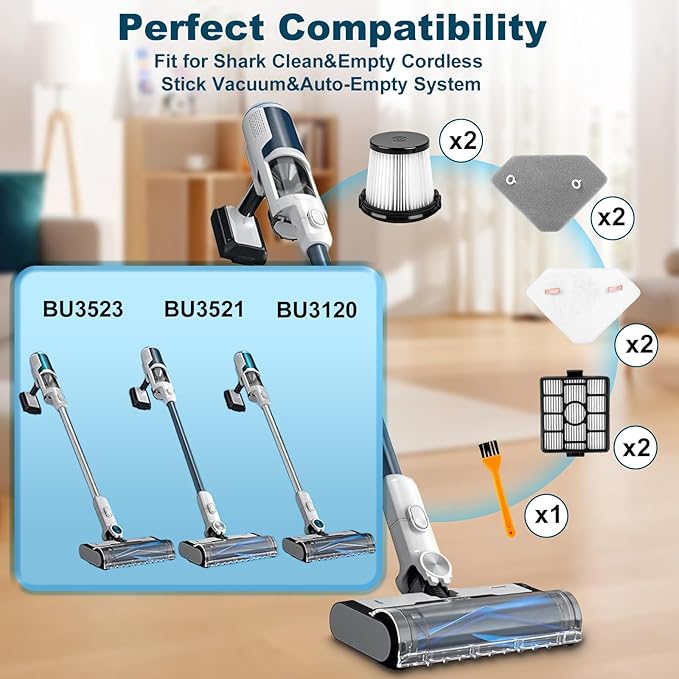 Replacement HEPA Filter for Shark BU3523 BU3521 BU3120 Cordless Stick Vacuum,Washable&Reusable Pre-Motor,Foam,and Auto-Empty System Filters-Compatible,Clean&Empty Cordless Vacuum Cleaner (7 Pack)