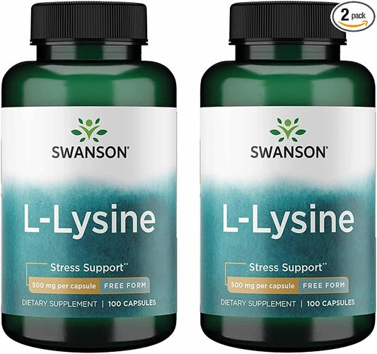 Swanson Amino Acid Free-Form L-Lysine 500 Milligrams 100 Capsules (2 Pack)