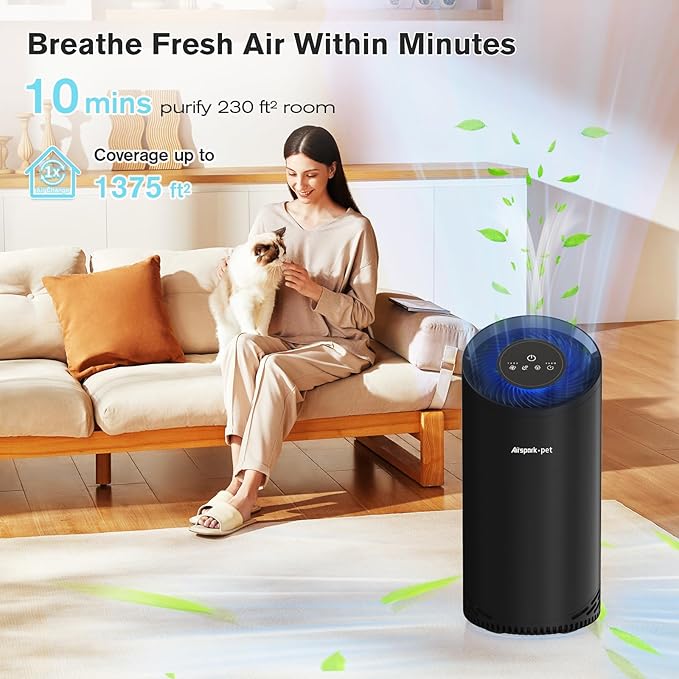 Pet Air Purifiers for Home Pets in Bedroom and Large room. Washable Pet Pre-Filter HEPA Air Purifier for Pet Hair Dander Odors, Filter 99.99% Smoke Dust Dander Pollen, Night Light Sleep Mode