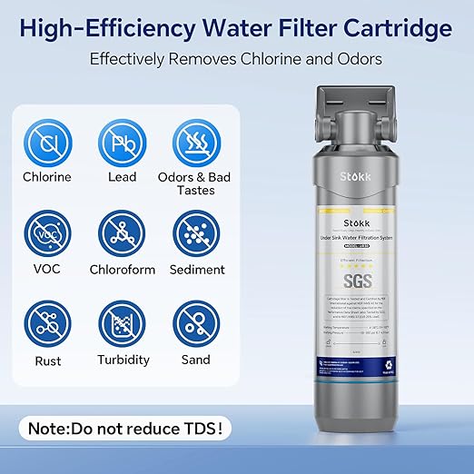 Stokk UR30 Under Sink Water Filter, Reduces Chlorine Bad Taste & Odor, 16000 Gallons Under Counter Water Filter Direct Connect to Kitchen Faucet, NSF/ANSI 42&372