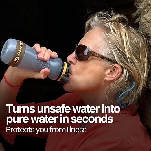 Water Filter Bottle for Hiking - 18.5oz/55cl Compact Outdoor Water Purifier for Backpacking - Eco-Friendly Bioplastic, Leakproof, Small Size