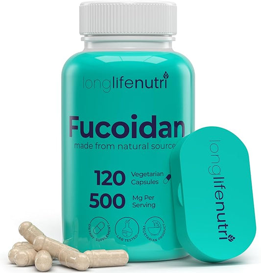 Fucoidan 500mg – Brown Seaweed Extract Supplement from a Natural Source of Fucoidan & Fucoxanthin | 120 Vegetarian Capsules for Energy & Wellness | Made in USA, GMP Certified