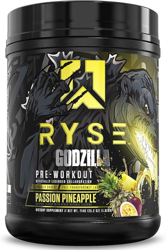 RYSE Godzilla X Noel Deyzel Pre Workout Powder - Passion Pineapple - 400mg Caffeine, High Stim Pre-Workout for Men & Women with Citrulline & Beta Alanine - Energy, Pump & Focus - 20/40 Servings