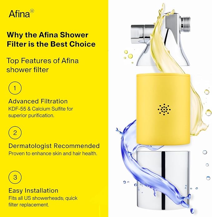 Afina Shower Head Filter - Shower Filter for Hard Water | High Pressure Shower Water Filter - Improves Skin & Hair by Removing Chlorine & Heavy Metals, Transform Your Shower Head with Filters (Black)