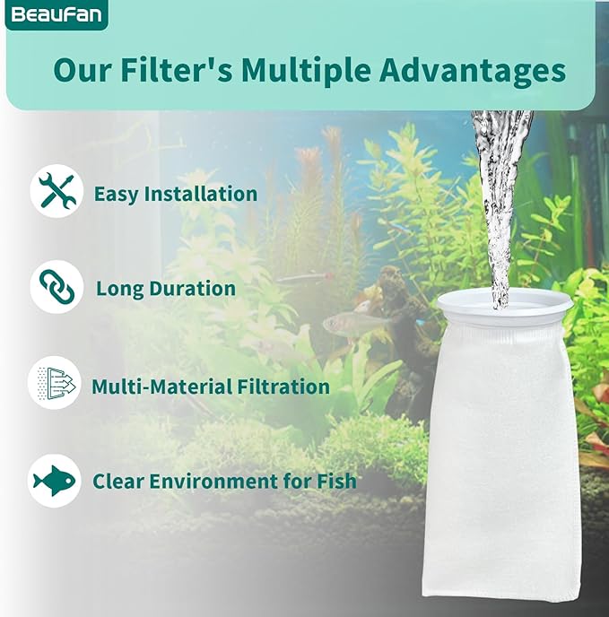 2 Pack 4 Inch Ring Felt Filter Socks 200 μm Compatible with Waterbox Marine X 60.2, 90.3, and 110.4, Aquarium Filter Bags for Saltwater, 4 Inch Ring by 10.4 Inch Long