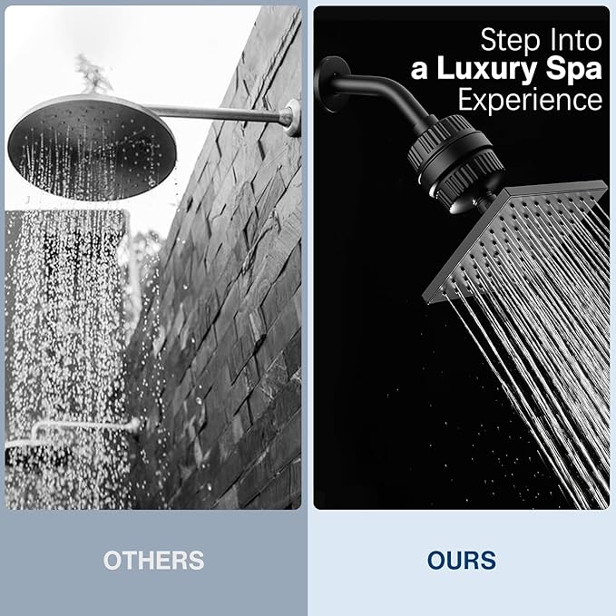 Cobbe High Pressure Filtered Shower Head Combo, Rain Shower Head with 20 Stage Shower Head Filter for Hard Water - Adjustable Replacement Remove Chlorine and Harmful Substances, Matte Black