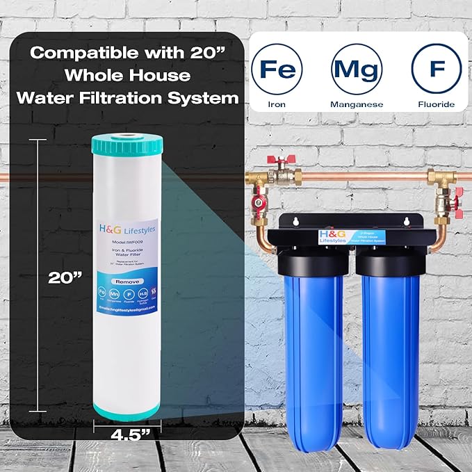 H&G Lifestyles 4.5 x 20 Iron Fluoride Water Filter Cartridge, Reduce Iron Manganese Fluoride,Replacement for Any 20" Whole House Water Filters System
