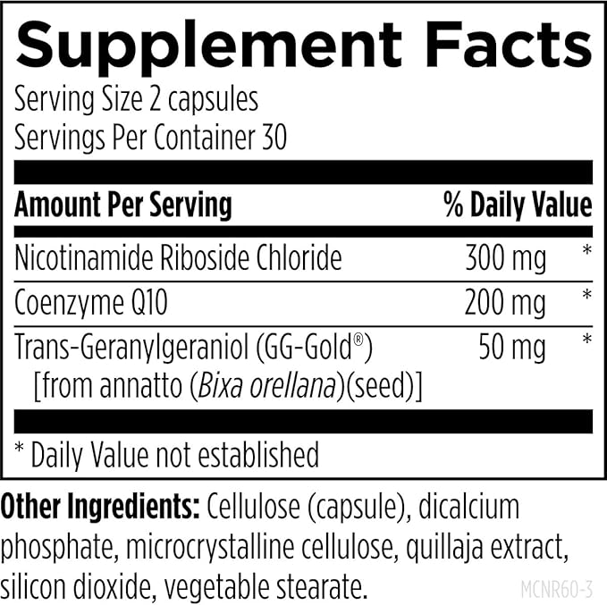 Designs for Health Mito-NR - Nicotinamide Riboside (NAD Supplement) with COQ10 + Trans Geranylgeraniol - NR + GG Supplement for Mitochondrial Cell Health Support (60 Capsules)