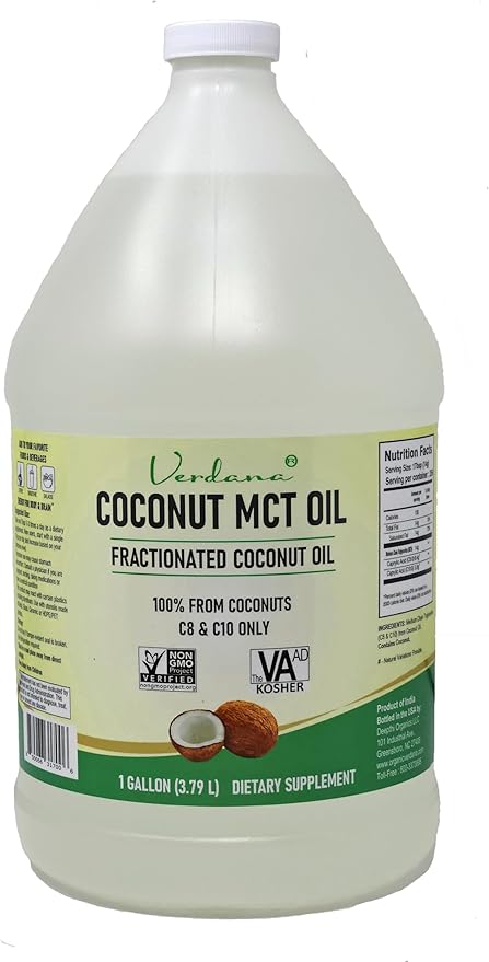 Verdana MCT Oil – 100% Coconut Derived – 1 Gallon - Kosher Food Grade – Vegan – NON GMO– Used for Keto, Paleo, Sports Nutrition, Aromatherapy, Massage, Ayurvedic Oil Pulling Oral Rinse Mouthwash