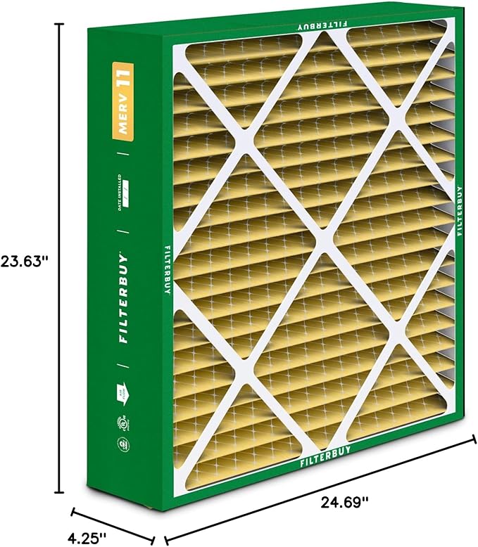 Filterbuy 24x25x5 Air Filter MERV 11 (MPR 1200) Allergen Defense Replacement (3-Pack), Pleated HVAC AC Furnace Filters for Carrier FILXXCAR0024, Maytag, and More (Actual Size: 23.63 x 24.69 x 4.25)