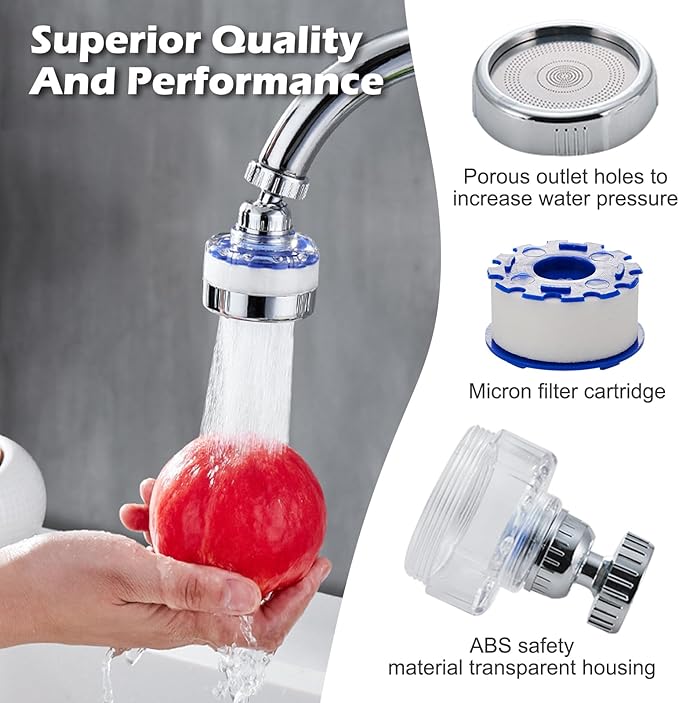 3 Pcs Sink Water Filter Faucet, Universal 360 ° Rotating Kitchen Faucet Water Purifier, Bathroom Faucet Filter Removes Chlorine Fluoride Hard Water for Home Kitchen w/20 Cartridge