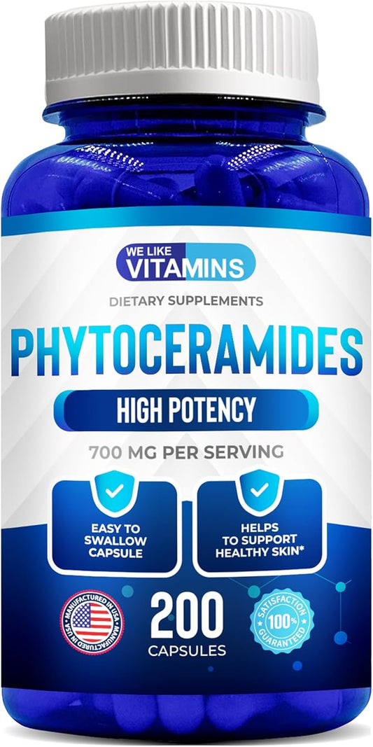 We Like Vitamins Phytoceramides 700mg - 200 Capsules All Natural Wheat Free and Plant Based - Phytoceramide Supplement - 700 mg per Serving - Skin Hydration, Repair, Rejuvination