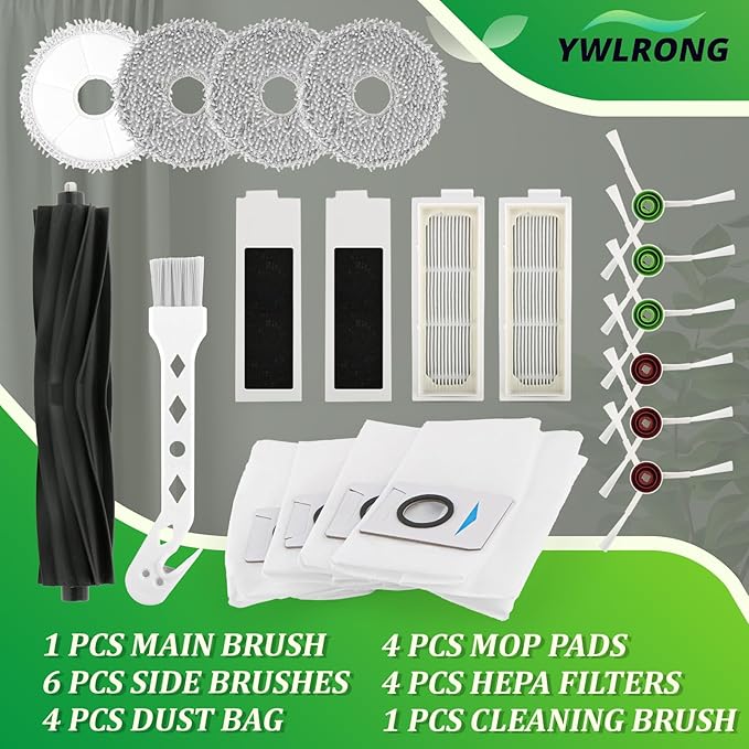 Replacement Parts for ECOVACS DEEBOT T20 Omni/T20 Max/ T20 Pro /T20e Omni Accessories Kit with 1 Rubber Brush,4 Dust Bags,4 Hepa Filters,4 Mop Pads,6 Side Brushes Vacuum Cleaner Set Accessories