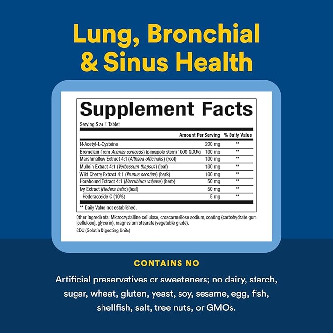 Lung, Bronchial & Sinus Health by Natural Factors, Natural Supplement for Respiratory Health and Easy Breathing, 45 tablets (45 servings)