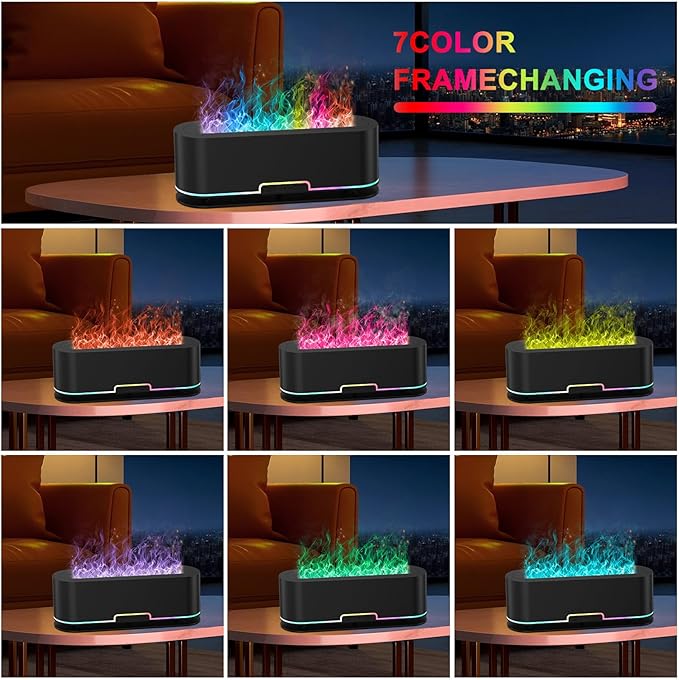 2025 Upgraded Rainbow Flame Fire Diffuser Humidifier, 7 Colors Changing Oil Diffuser, Ultra-Quiet Aroma Essential Oils Aromatherapy Diffusers for Large Room, Bedroom, Office