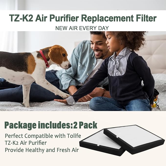TZ-K2 Air Purifier Replacement Filter Compatible with ToLife TZ-K2 Air Cleaner Purifier-2 Pack