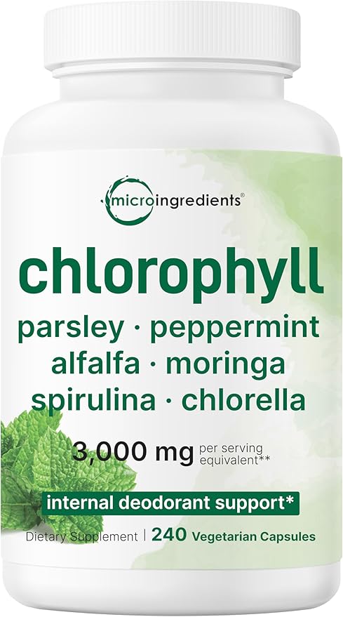 Micro Ingredients Chlorophyll Super Greens Complex | 240 Veggie Capsules with Parsley, Moringa, Spirulina, Chlorella & More | Internal Deodorant, Detox & Immune Support | Gluten-Free, No Additives