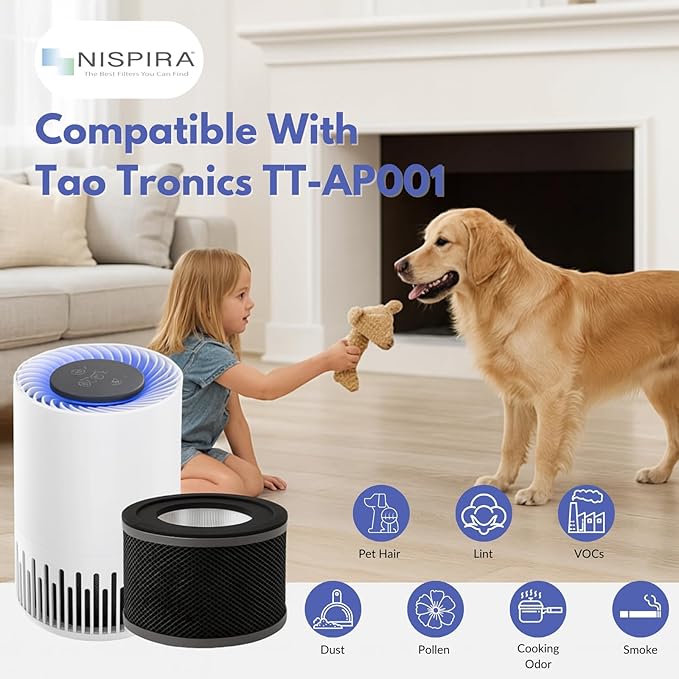Nispira True HEPA Replacement Filter for Air Purifier, Compatible with Tao Tronics TT-AP001, 1 Pack
