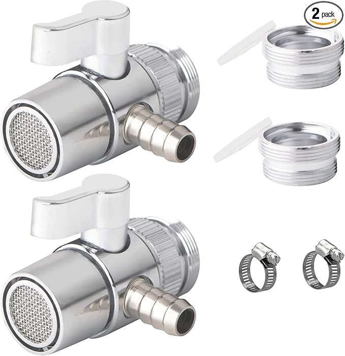 2 Pack Faucet Diverter Valve with Aerator for Countertop Water Filter,Faucet Adapter to 5/16"(8mm) barb outlet,Faucet Splitter for Water Diversion