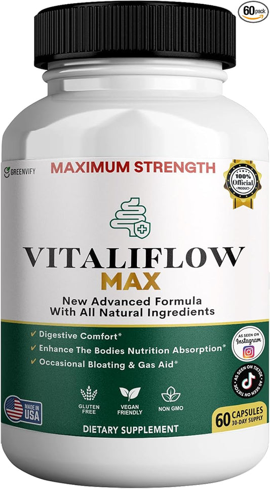 Vitaliflow Max Digestive Enzyme Supplement, 60 Veggie Capsules, Maximum Strength with Lactobacillus & Bromelain (1)