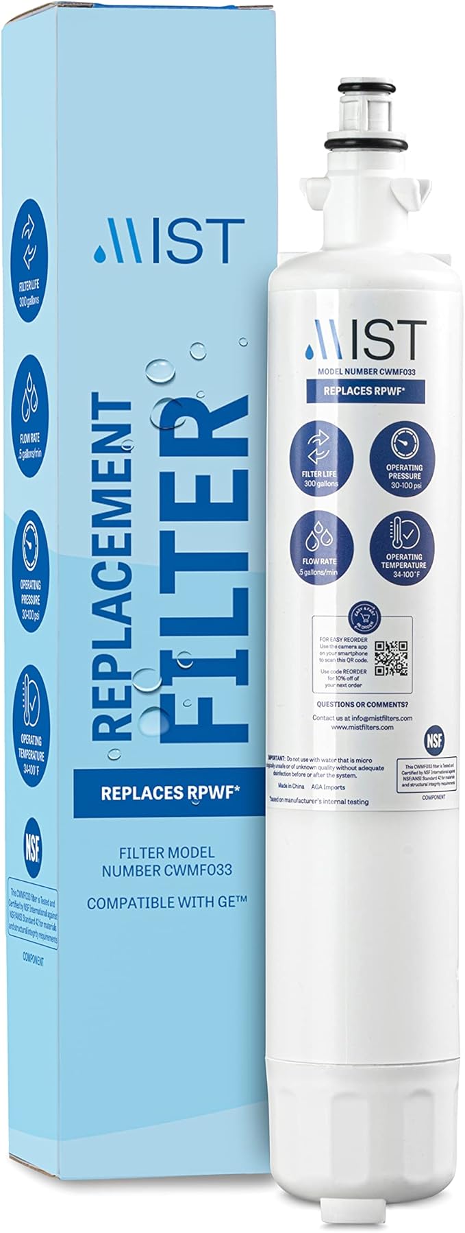GE Refrigerator Water Filter - RPWF Replacement (1 Pack) Compatible with RWF1063, RWF3600A, WSG-4, DWF-36, R-3600, MPF15350, OPFG3-RF300, BCF77