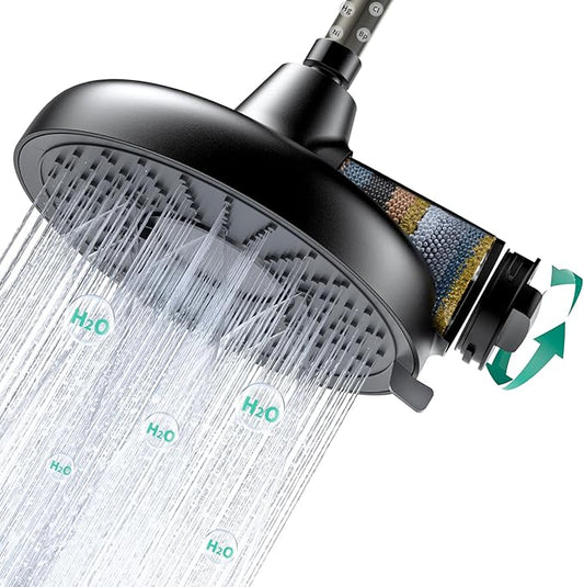 Longriver F8 Filtered Shower Head 8 Inch Shower Head High Pressure 3 Rainfall Spray Modes Shower Head Filter for Hard Water, 99% Remove Chlorine, Harmful Substance, Easily Replace the Cartridge,Black