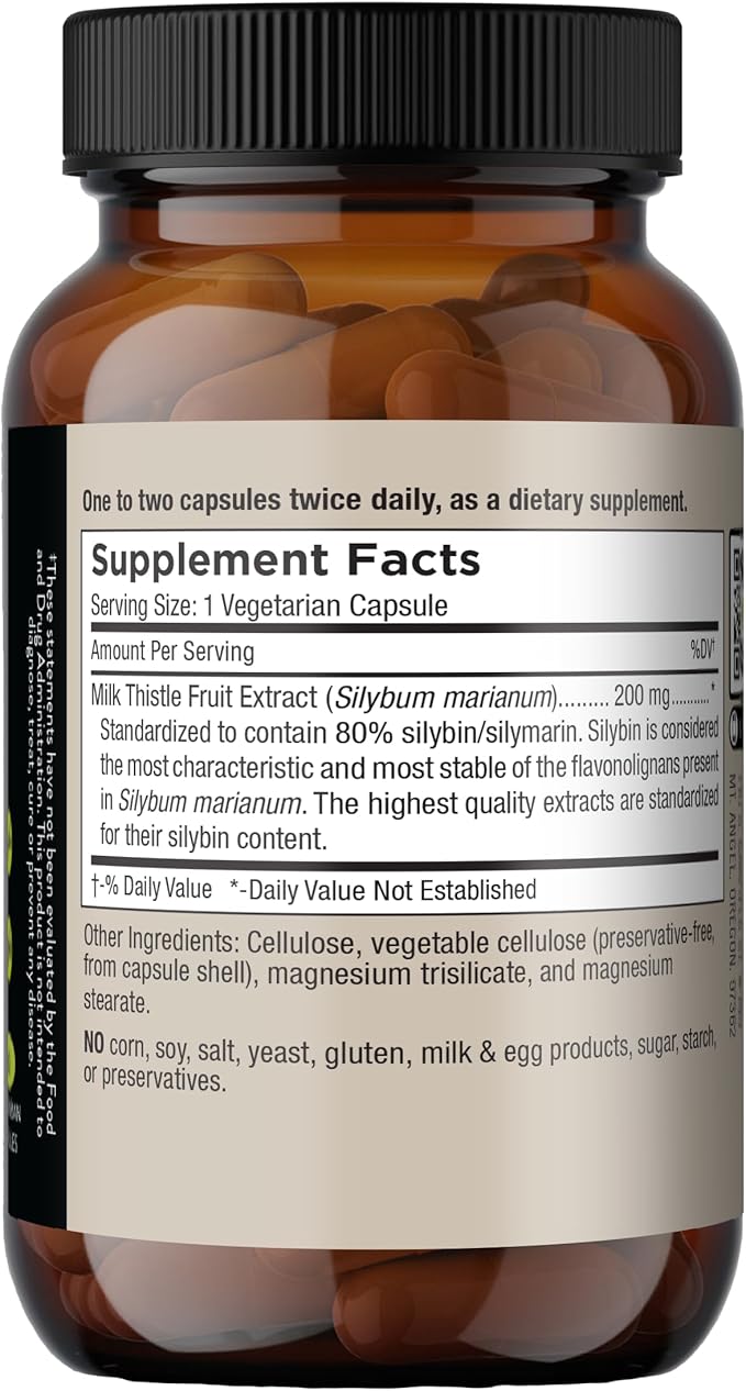 Mt. Angel Vitamins' Milk Thistle - Vegetarian Liver Support Supplement - Optimal Liver Health & Herbal Detox - Non-GMO & Gluten-Free - Made in The USA - 60 Capsules