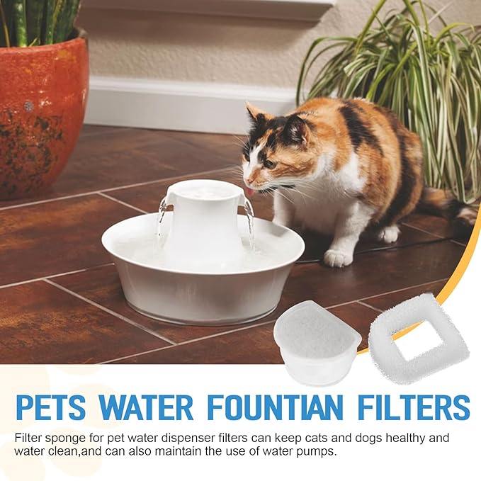 Pet Supplies Cat Fountain Water Filters - Fits Most Ceramic and Stainless Steel Pet Fountain Water Filters Bowl Replacement,8 Carbon Filters and 8 Foam Pre Filter