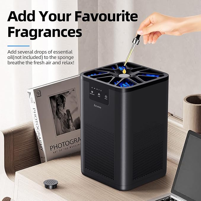AROEVE Air Purifiers for Bedroom Air Purifier With Aromatherapy Function For Pet Smoke Pollen Dander Hair Smell 20dB Air Cleaner For Bedroom Office Living Room, MK06- Black(Available for California)