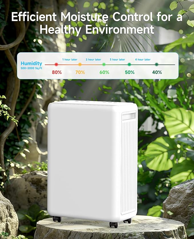 2000 Sq. Ft Dehumidifier for Basement, 30 Pint Dehumidifiers for Home, Bedroom and Bathroom, 3 Modes Dehumidifier with Drain Hose, Smart Humidity Control, 24H Timer (Off-White)